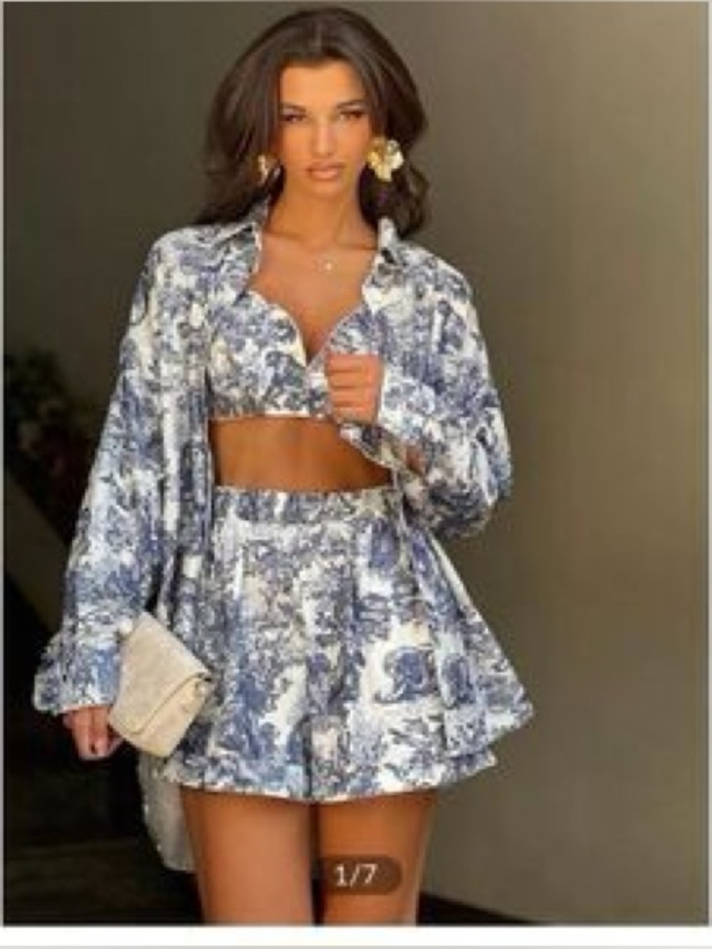 Commense Blue Toile High-Waist Shorts and two piece top medium